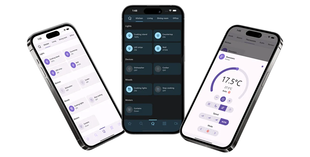 ATMOS app, lighting and rooms view